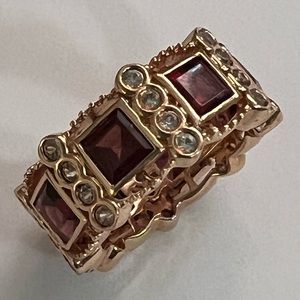 Dallas Prince Princess cut rhodolite garnet eternity band